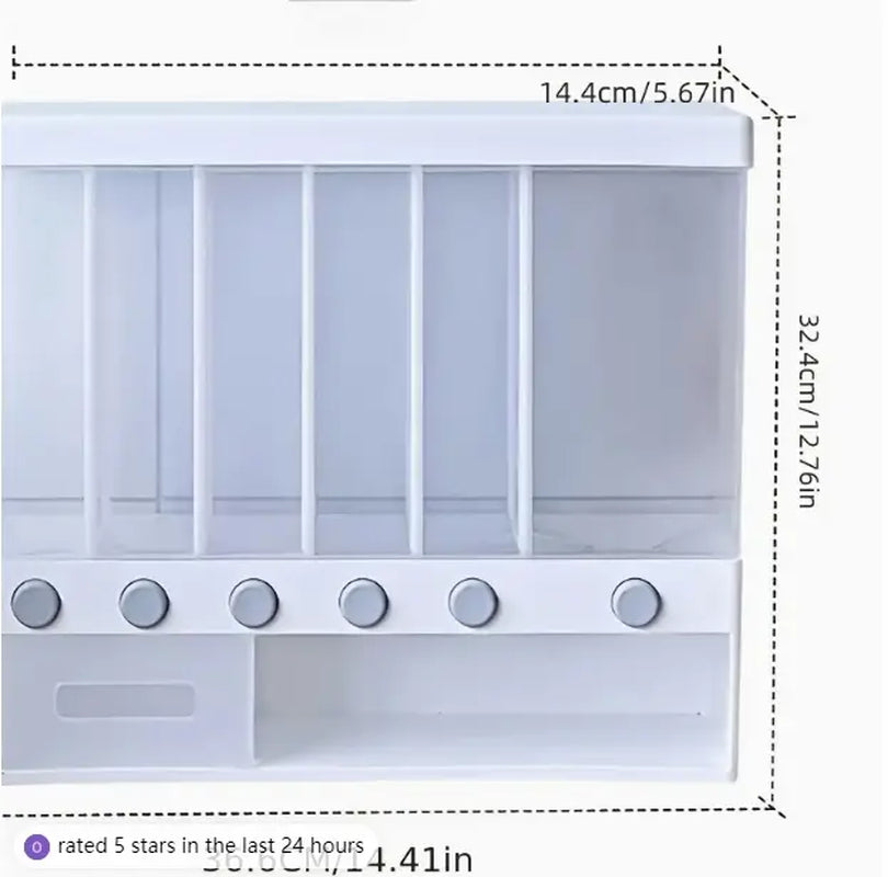 1Pc Rice Dispenser Food Dispenser 26LB Rice Drum, 6 Grids Rice Storage Dry Food Dispenser Grain Storage Dried Fruit Food Storage Box