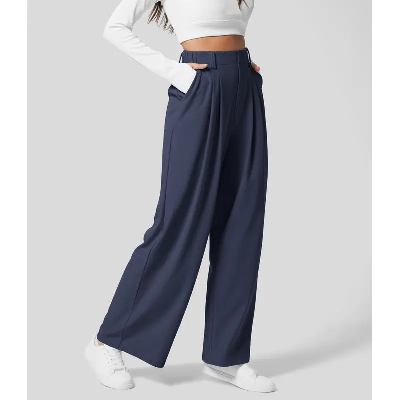 Halara High Waisted Plicated Side Pocket Wide Leg Waffle Casual Pants