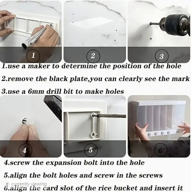 1Pc Rice Dispenser Food Dispenser 26LB Rice Drum, 6 Grids Rice Storage Dry Food Dispenser Grain Storage Dried Fruit Food Storage Box