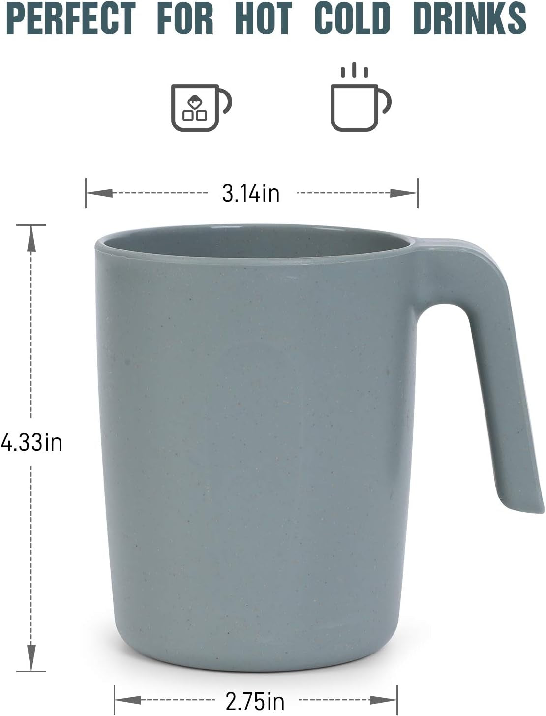 15 Oz Wheat Straw Cup with Handles, Unbreakable Drinking Glasses Stackable | Reusable Water Tumbler, Mug Set for Coffee, Wine, Camping, Bpa-Free | Dishwasher & Microwave Safe