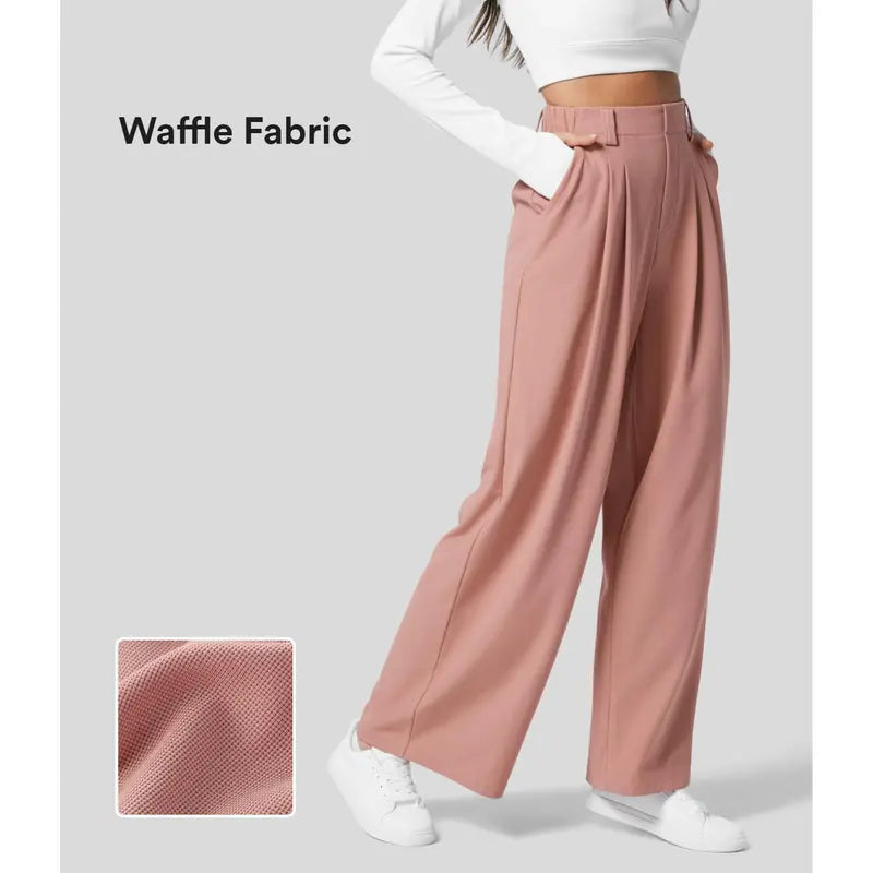 Halara High Waisted Plicated Side Pocket Wide Leg Waffle Casual Pants