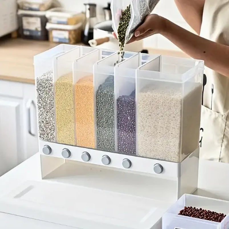 1Pc Rice Dispenser Food Dispenser 26LB Rice Drum, 6 Grids Rice Storage Dry Food Dispenser Grain Storage Dried Fruit Food Storage Box