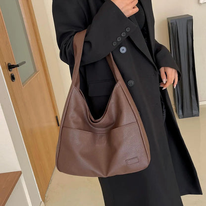 Summer 2024 Trendy Solid Color Large Capacity Tote Bag for Women for Gift, Retro Everyday Designer PU Leather Snap Handbag, Casual Back to School Shoulder Bag