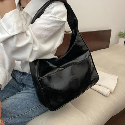 Summer 2024 Trendy Solid Color Large Capacity Tote Bag for Women for Gift, Retro Everyday Designer PU Leather Snap Handbag, Casual Back to School Shoulder Bag