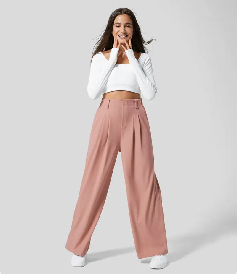 Halara High Waisted Plicated Side Pocket Wide Leg Waffle Casual Pants