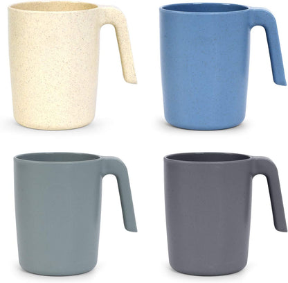 15 Oz Wheat Straw Cup with Handles, Unbreakable Drinking Glasses Stackable | Reusable Water Tumbler, Mug Set for Coffee, Wine, Camping, Bpa-Free | Dishwasher & Microwave Safe