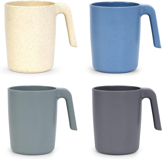 15 Oz Wheat Straw Cup with Handles, Unbreakable Drinking Glasses Stackable | Reusable Water Tumbler, Mug Set for Coffee, Wine, Camping, Bpa-Free | Dishwasher & Microwave Safe