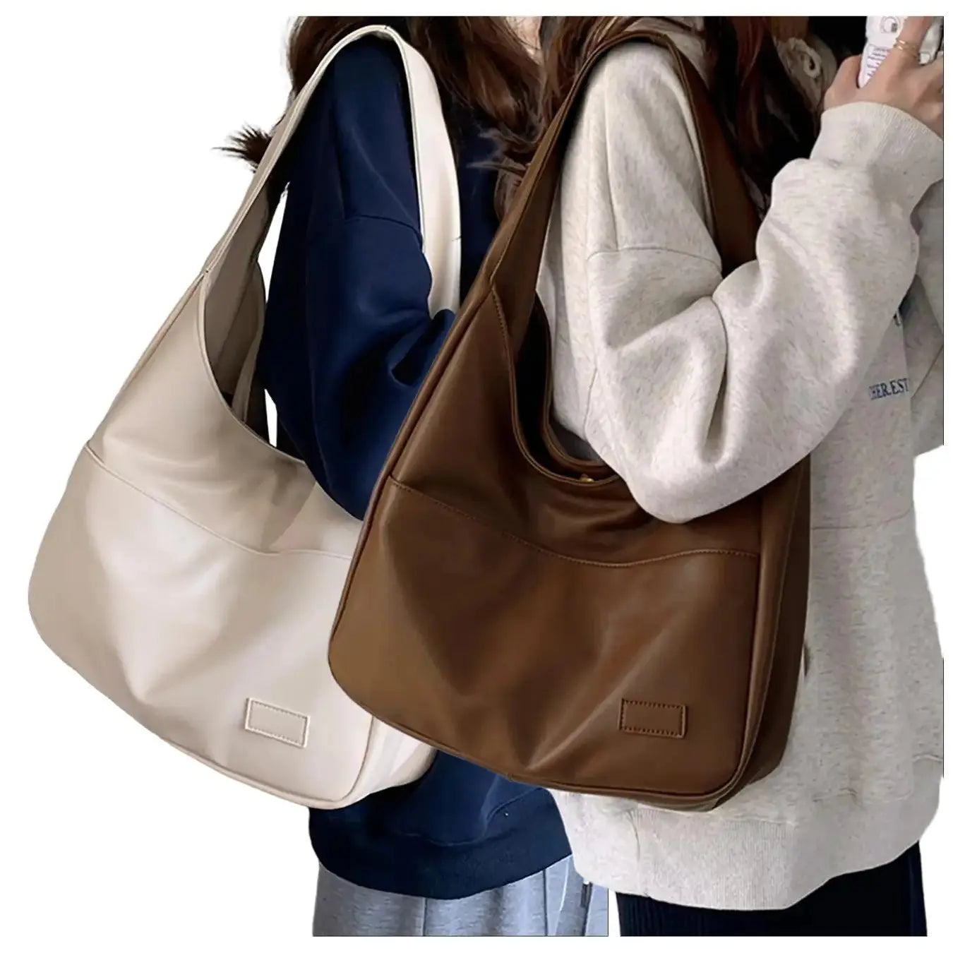 Summer 2024 Trendy Solid Color Large Capacity Tote Bag for Women for Gift, Retro Everyday Designer PU Leather Snap Handbag, Casual Back to School Shoulder Bag