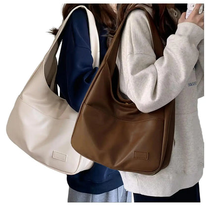 Summer 2024 Trendy Solid Color Large Capacity Tote Bag for Women for Gift, Retro Everyday Designer PU Leather Snap Handbag, Casual Back to School Shoulder Bag