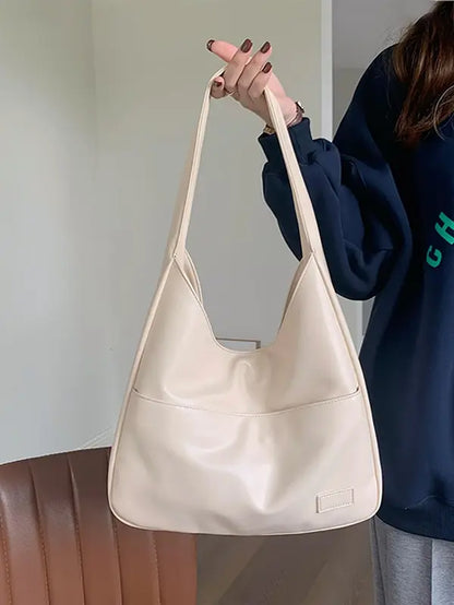 Summer 2024 Trendy Solid Color Large Capacity Tote Bag for Women for Gift, Retro Everyday Designer PU Leather Snap Handbag, Casual Back to School Shoulder Bag