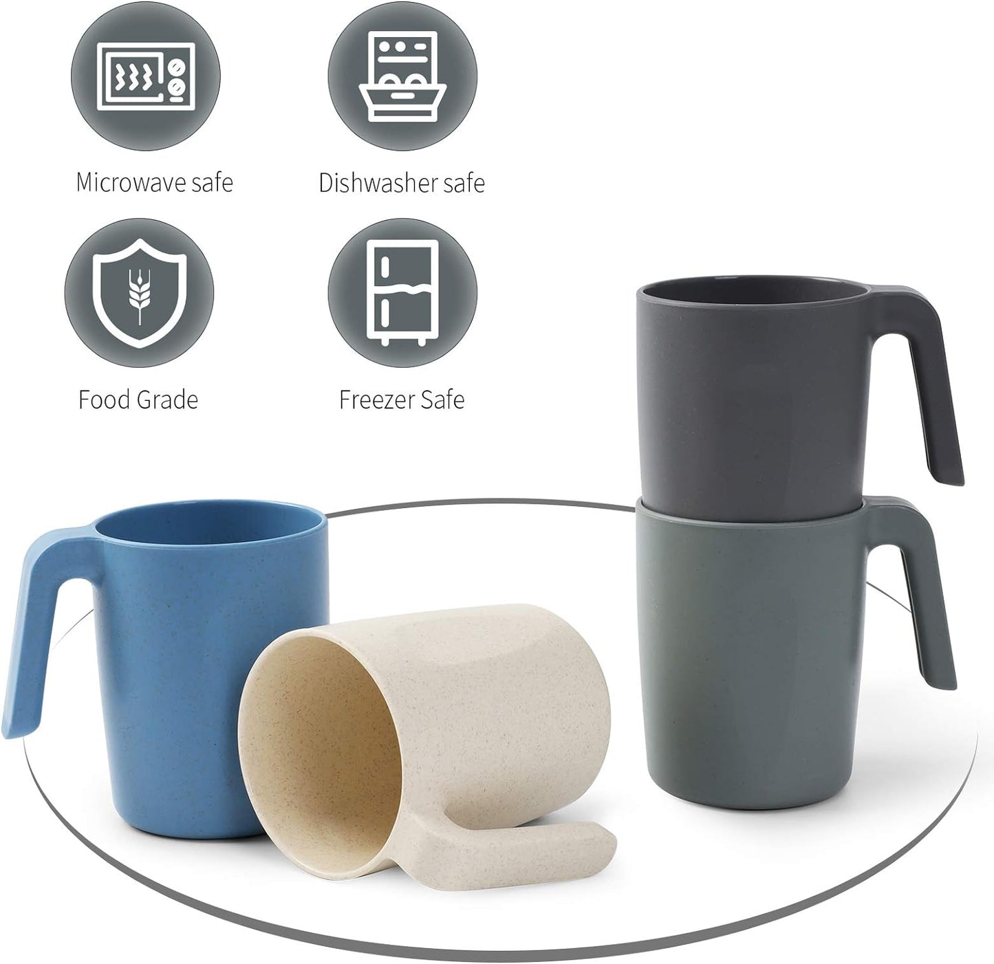 15 Oz Wheat Straw Cup with Handles, Unbreakable Drinking Glasses Stackable | Reusable Water Tumbler, Mug Set for Coffee, Wine, Camping, Bpa-Free | Dishwasher & Microwave Safe