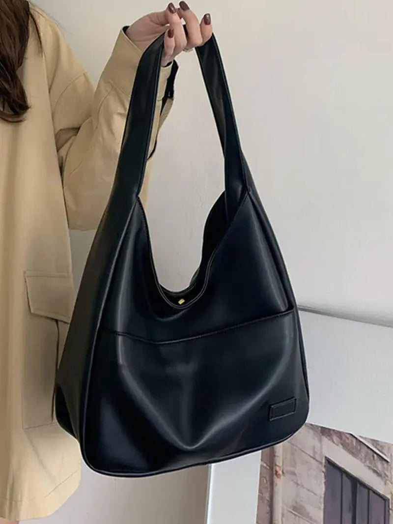 Summer 2024 Trendy Solid Color Large Capacity Tote Bag for Women for Gift, Retro Everyday Designer PU Leather Snap Handbag, Casual Back to School Shoulder Bag