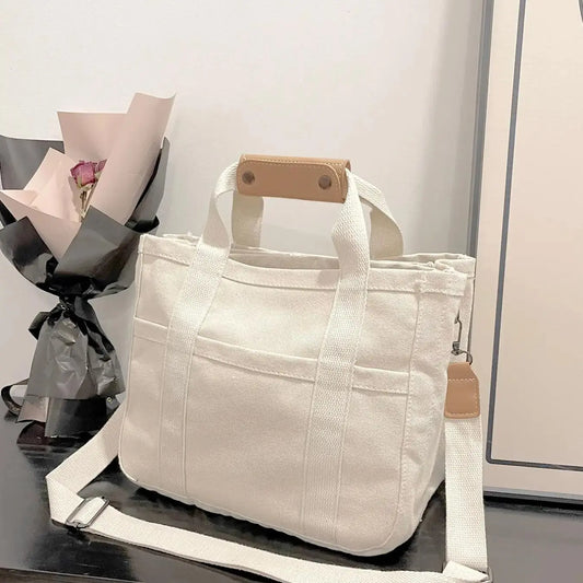 2024 New Style Solid Color Canvas Tote Bag for School, Removable Bottom Compartment, Large Capacity Oversize Trendy Summer Shoulder Crossbody Bag for Daily & Back to School