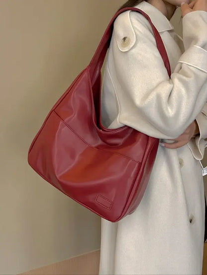 Summer 2024 Trendy Solid Color Large Capacity Tote Bag for Women for Gift, Retro Everyday Designer PU Leather Snap Handbag, Casual Back to School Shoulder Bag