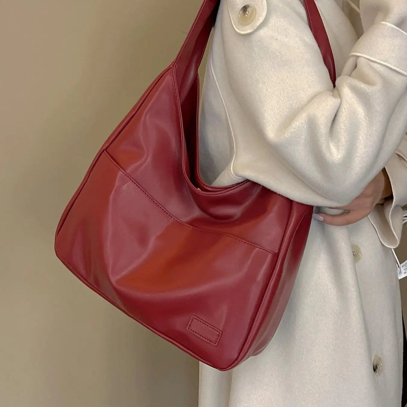 Summer 2024 Trendy Solid Color Large Capacity Tote Bag for Women for Gift, Retro Everyday Designer PU Leather Snap Handbag, Casual Back to School Shoulder Bag
