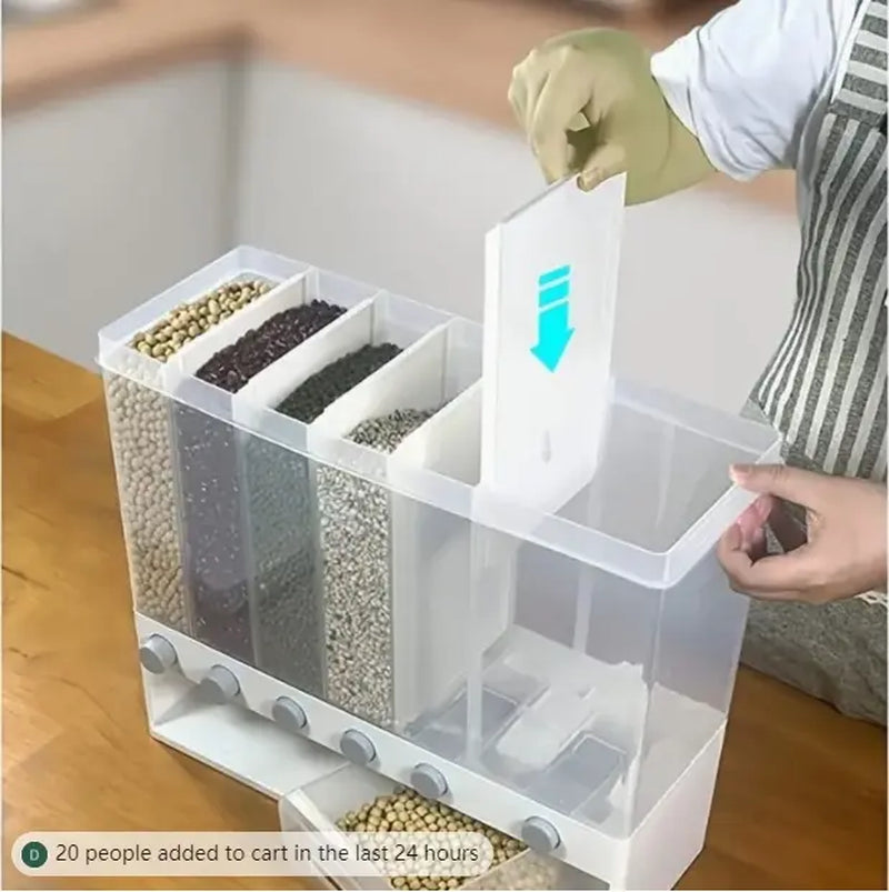 1Pc Rice Dispenser Food Dispenser 26LB Rice Drum, 6 Grids Rice Storage Dry Food Dispenser Grain Storage Dried Fruit Food Storage Box