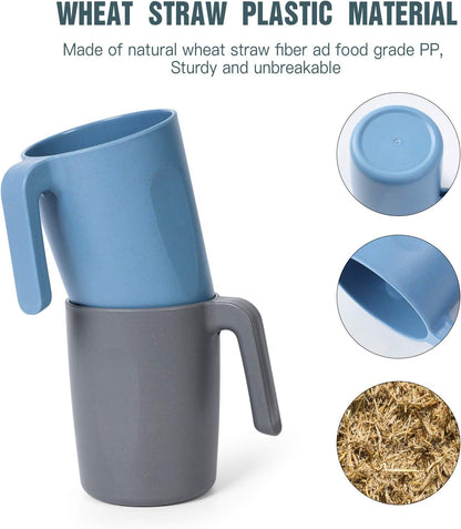 15 Oz Wheat Straw Cup with Handles, Unbreakable Drinking Glasses Stackable | Reusable Water Tumbler, Mug Set for Coffee, Wine, Camping, Bpa-Free | Dishwasher & Microwave Safe