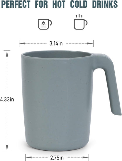 15 Oz Wheat Straw Cup with Handles, Unbreakable Drinking Glasses Stackable | Reusable Water Tumbler, Mug Set for Coffee, Wine, Camping, Bpa-Free | Dishwasher & Microwave Safe