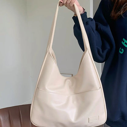 Summer 2024 Trendy Solid Color Large Capacity Tote Bag for Women for Gift, Retro Everyday Designer PU Leather Snap Handbag, Casual Back to School Shoulder Bag