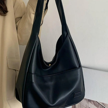 Summer 2024 Trendy Solid Color Large Capacity Tote Bag for Women for Gift, Retro Everyday Designer PU Leather Snap Handbag, Casual Back to School Shoulder Bag