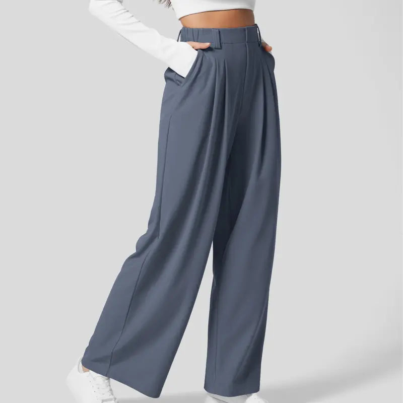 Halara High Waisted Plicated Side Pocket Wide Leg Waffle Casual Pants