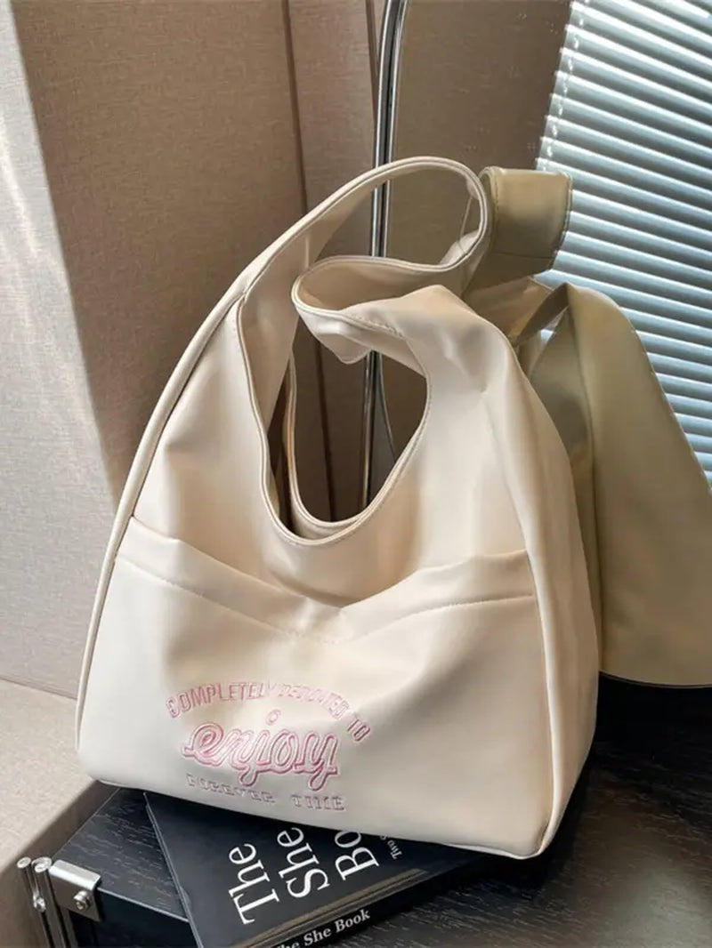 Summer 2024 Trendy Solid Color Large Capacity Tote Bag for Women for Gift, Retro Everyday Designer PU Leather Snap Handbag, Casual Back to School Shoulder Bag