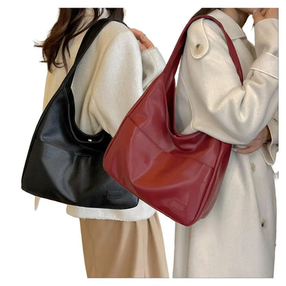 Summer 2024 Trendy Solid Color Large Capacity Tote Bag for Women for Gift, Retro Everyday Designer PU Leather Snap Handbag, Casual Back to School Shoulder Bag