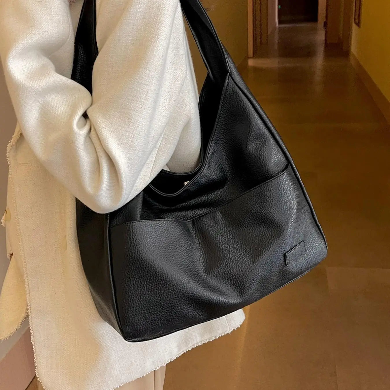 Summer 2024 Trendy Solid Color Large Capacity Tote Bag for Women for Gift, Retro Everyday Designer PU Leather Snap Handbag, Casual Back to School Shoulder Bag