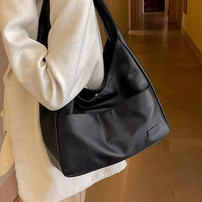 Summer 2024 Trendy Solid Color Large Capacity Tote Bag for Women for Gift, Retro Everyday Designer PU Leather Snap Handbag, Casual Back to School Shoulder Bag