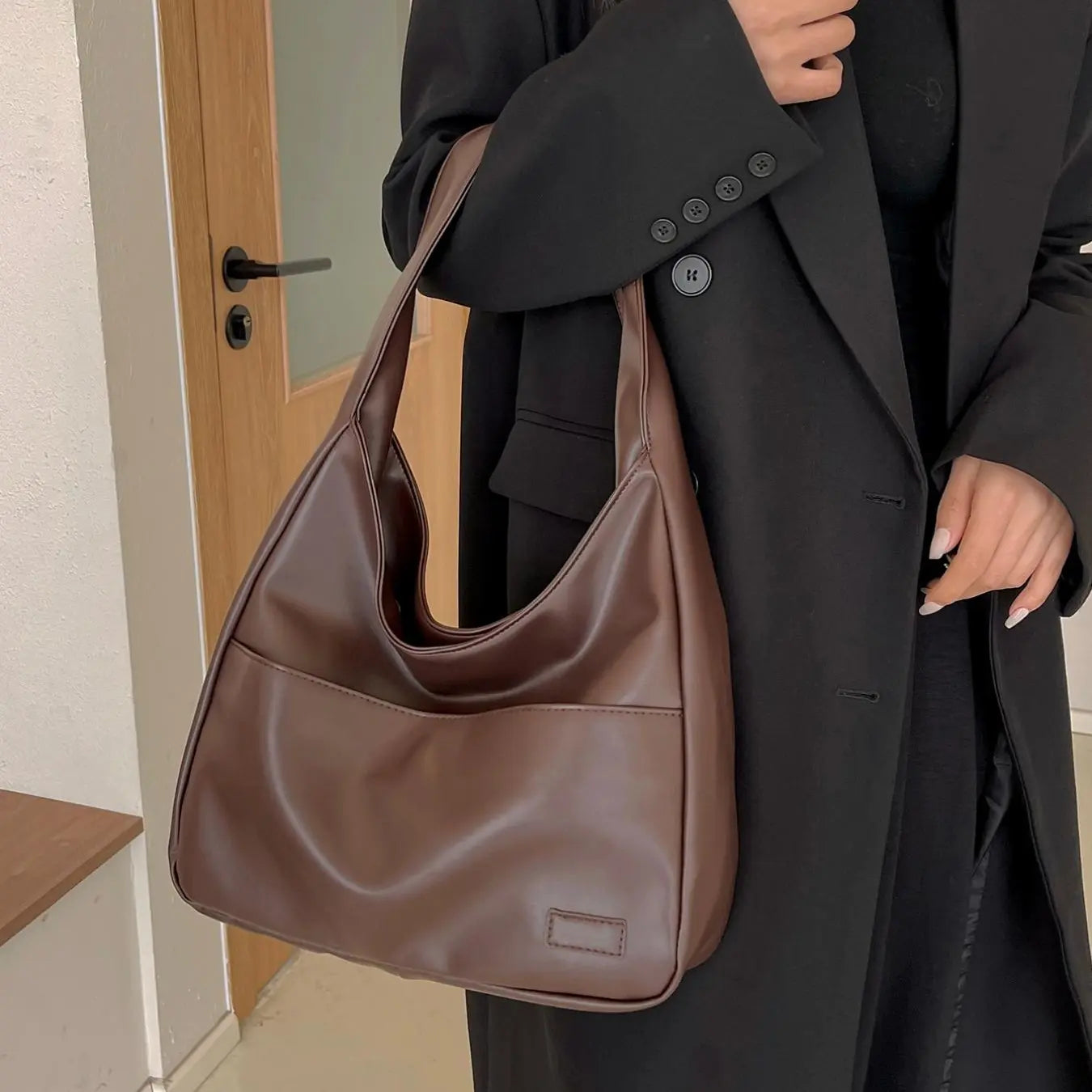 Summer 2024 Trendy Solid Color Large Capacity Tote Bag for Women for Gift, Retro Everyday Designer PU Leather Snap Handbag, Casual Back to School Shoulder Bag