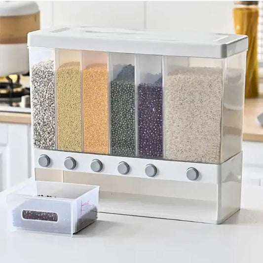 1Pc Rice Dispenser Food Dispenser 26LB Rice Drum, 6 Grids Rice Storage Dry Food Dispenser Grain Storage Dried Fruit Food Storage Box