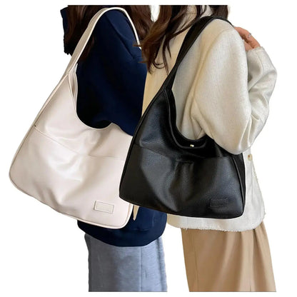 Summer 2024 Trendy Solid Color Large Capacity Tote Bag for Women for Gift, Retro Everyday Designer PU Leather Snap Handbag, Casual Back to School Shoulder Bag